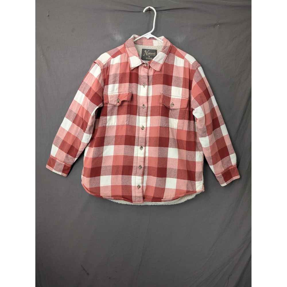 Natural Reflections Sherpa Lined Flannel Shirt Jacket Red Plaid Size  M